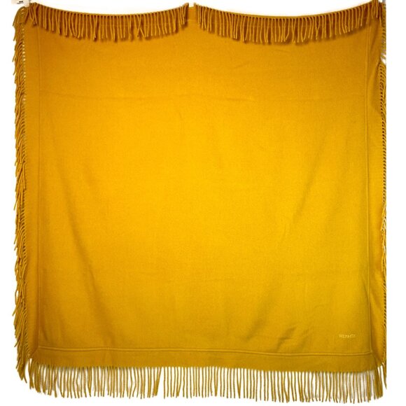 Hermes Square Fringed Ochre Wool Lap Blanket - Picture 2 of 6